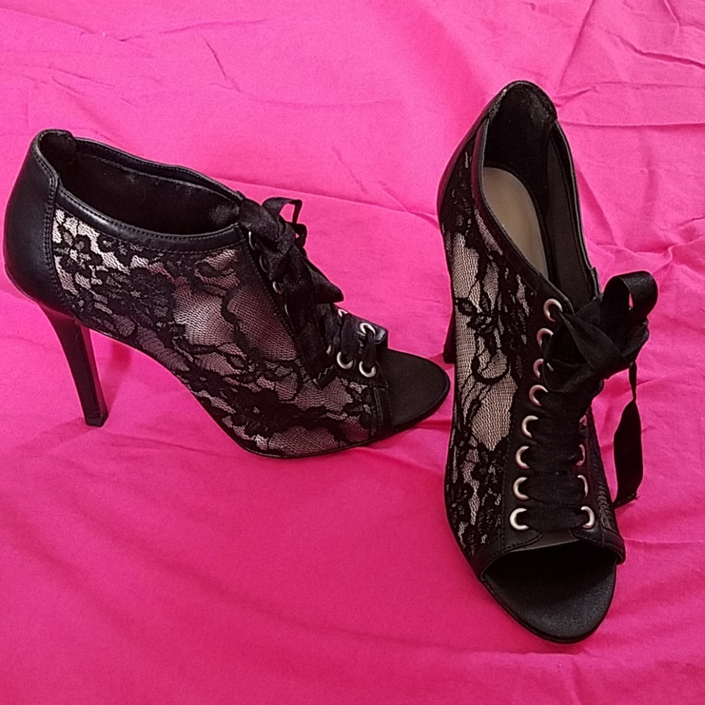 Brand new, Black Lace Heeled Booties